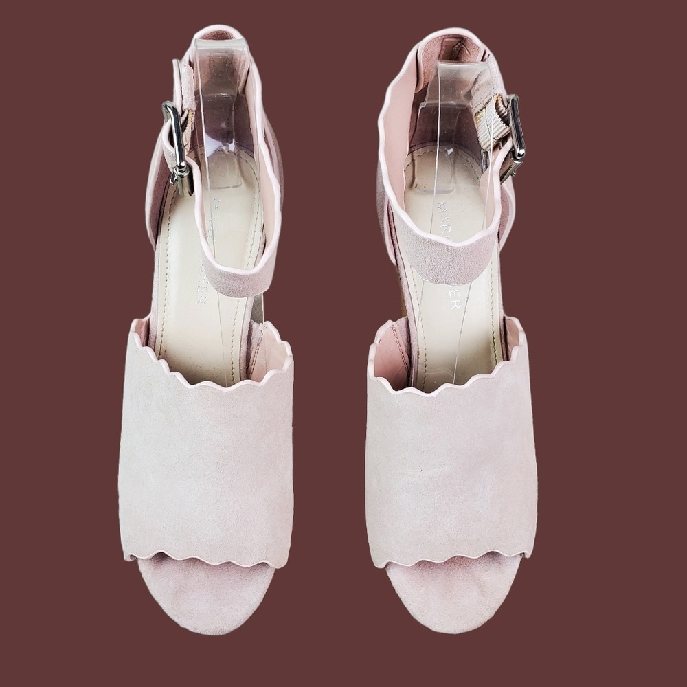 Marc Fisher Hayo Light Pink Scallop Suede Leather Cork Wedge Sandals Size 7.5 - Picture 4 of 13